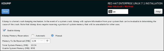 新的 Kdump 畫面